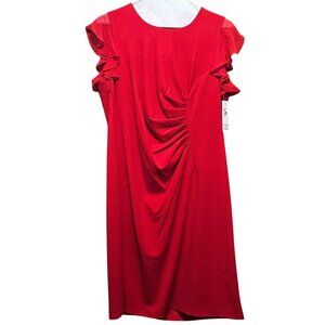 Shelby & Palmer Women's Red Ruffle Sleeve Draped Dress 16W